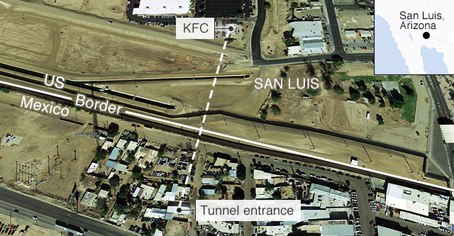 Túnel na fronteira dos EUA com o México transportava drogas via rede de fast-food-0